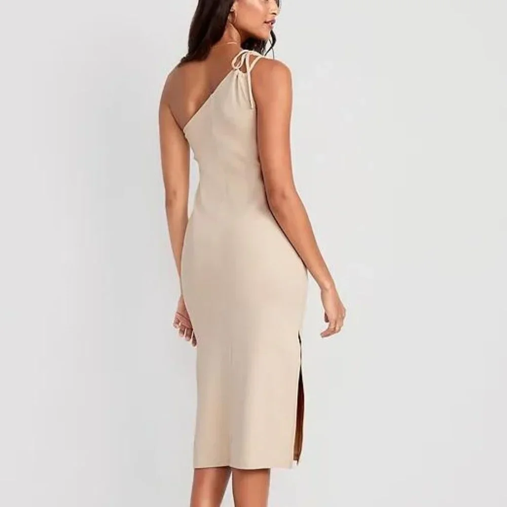 Old Navy Fitted One-Shoulder Double-Strap Rib-Knit Midi Dress for Women New - Picture 2 of 7